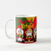 Merry & Bright Cartoon Santas Geometric Christmas Koffiemok (Links)