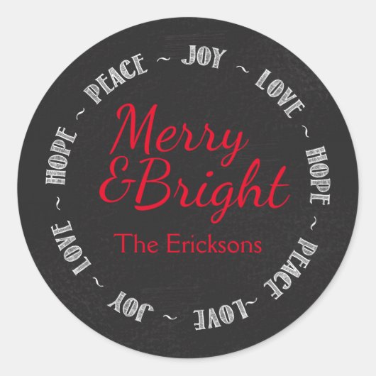 Merry & Bright Chalkboard Kerst sticker (Voorkant)