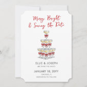 Merry Bright Champagne Toren Bruiloft Feestdagen Save The Date (Voorkant)