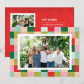 Merry & Bright Checker Horizontale vakantie Kaart (Voorkant / Achterkant)