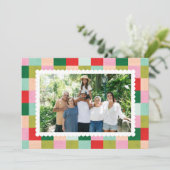 Merry & Bright Checker Horizontale vakantie Kaart (Staand voorkant)