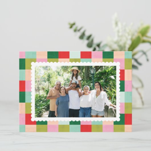 Merry & Bright Checker Horizontale vakantie Kaart (Staand voorkant)