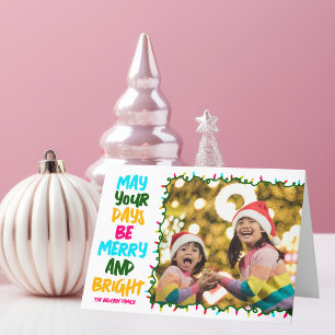 Merry Bright Cheerful Christmas Lights Kinder foto Feestdagen Kaart