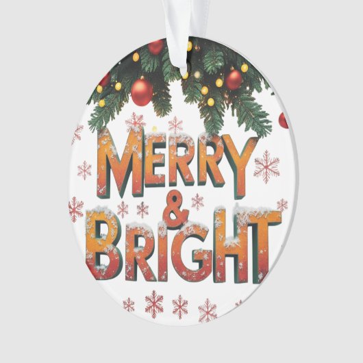 Merry & Bright Christmas Acrylic Circle Ornament  (voorkant)