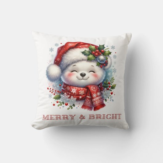 Merry & Bright Christmas Bear Cushion  Kussen (Voorkant)