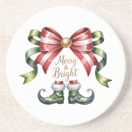 Merry & Bright Christmas Bow & Elf Shoes Coaster Zandsteen Onderzetter