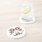Merry & Bright Christmas Bow & Elf Shoes Coaster Zandsteen Onderzetter (Zijkant)