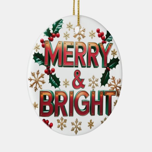 Merry & Bright Christmas Ceramic Circle Ornament  (Rechts)