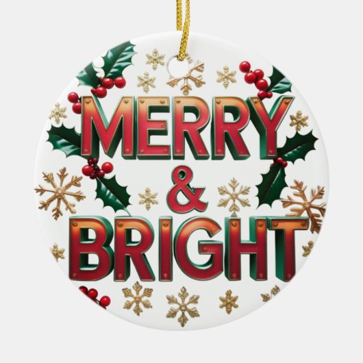 Merry & Bright Christmas Ceramic Circle Ornament  (Voorkant)