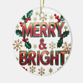 Merry & Bright Christmas Ceramic Circle Ornament  (Links)