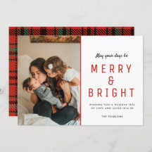 Merry & Bright Christmas Familie Foto Plaid Kaart