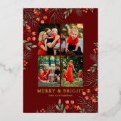 Merry & Bright Christmas Fotocollage Bloemen Folie Feestdagenkaart (Voorkant)