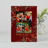 Merry & Bright Christmas Fotocollage Bloemen Folie Feestdagenkaart (Staand Voorkant)