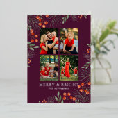 Merry & Bright Christmas Fotocollage Bloemen Folie Feestdagenkaart (Staand Voorkant)