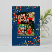 Merry & Bright Christmas Fotocollage Bloemen Folie Feestdagenkaart (Staand Voorkant)
