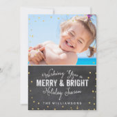 Merry & Bright Christmas Gold Confetti Foto Feestdagenkaart (Voorkant)