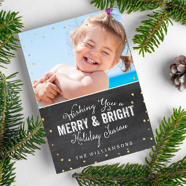 Merry & Bright Christmas Gold Confetti Foto Feestdagenkaart