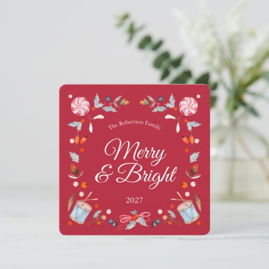Merry & Bright Christmas Greeting Card (Staand voorkant)