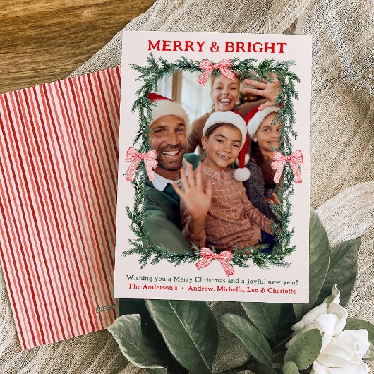Merry & Bright Christmas Holiday Family Photo Card Feestdagenkaart