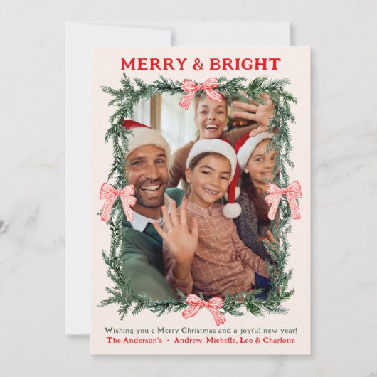 Merry & Bright Christmas Holiday Family Photo Card Feestdagenkaart (Voorkant)