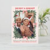 Merry & Bright Christmas Holiday Family Photo Card Feestdagenkaart (Staand voorkant)