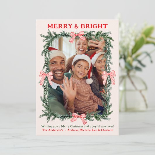 Merry & Bright Christmas Holiday Family Photo Card Feestdagenkaart (Staand voorkant)