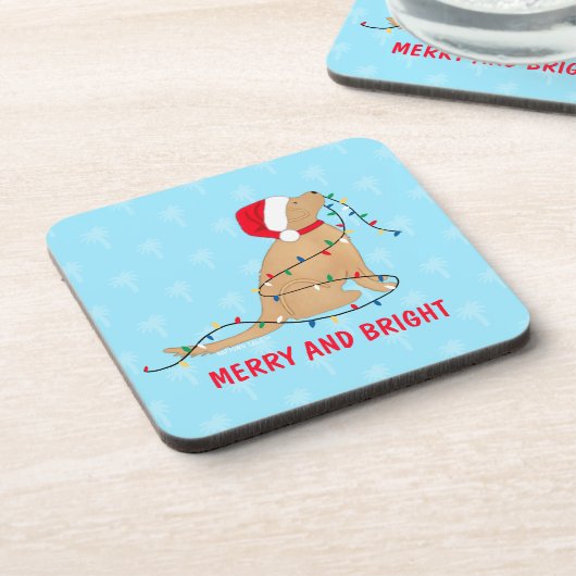 Merry Bright Christmas Lights Dog Coaster Set Bier Onderzetter (Linkerzijde)