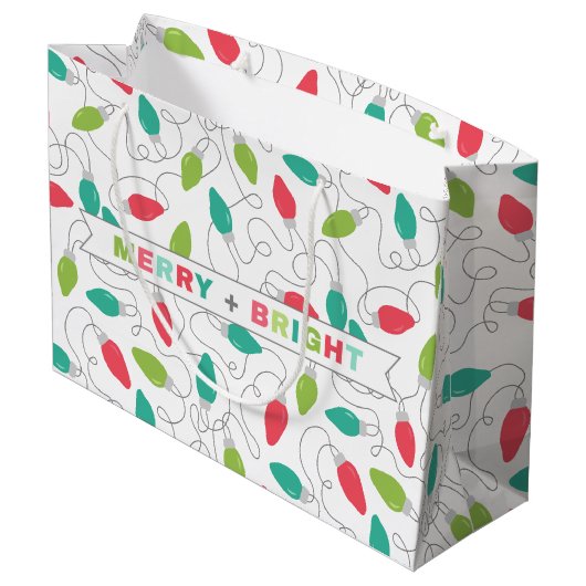 Merry + Bright Christmas Lights Gift Bag Groot Cadeauzakje (Achterkant Gekanteld)