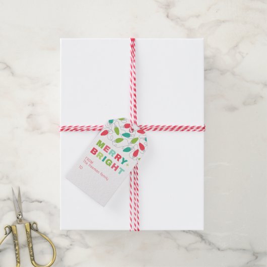 Merry & Bright Christmas Lights Gift Label Cadeaulabel (Met Touw)