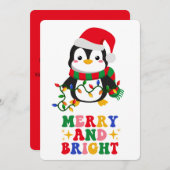Merry & Bright Christmas Penguin Flat Holiday Kaar Feestdagenkaart (Voorkant / Achterkant)