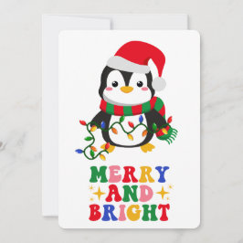Merry & Bright Christmas Penguin Flat Holiday Kaar Feestdagenkaart