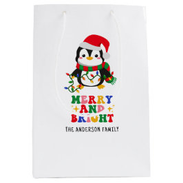Merry & Bright Christmas Penguin Flat Holiday Kaar Medium Cadeauzakje