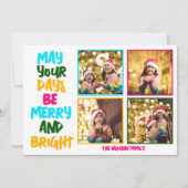 Merry Bright Christmas Photo Collage Roze Feestdagenkaart (Voorkant)