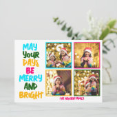 Merry Bright Christmas Photo Collage Roze Feestdagenkaart (Staand voorkant)