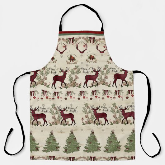 Merry Bright Christmas Pine Tree Deer Rustiek Hout Schort (Voorkant)