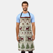Merry Bright Christmas Pine Tree Deer Rustiek Hout Schort (Gedragen)