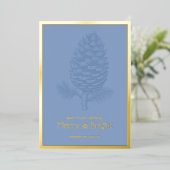 Merry & Bright Christmas Pinecone Blue Corporate Folie Feestdagenkaart (Staand Voorkant)