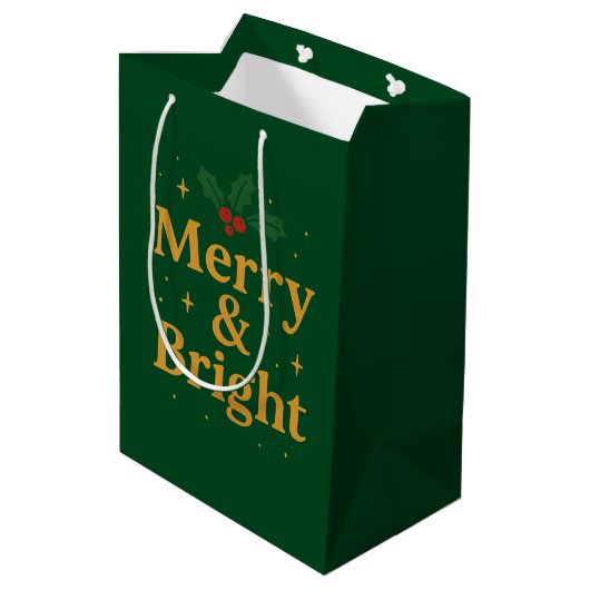 Merry & Bright Christmas Quote Medium Cadeauzakje (Achterkant Gekanteld)