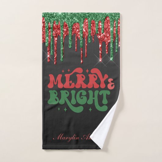 MERRY & BRIGHT CHRISTMAS SCRIPT CUSTOM MONOGRAM BAD HANDDOEK (Handdoek)