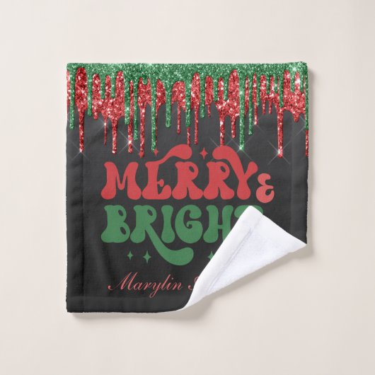 MERRY & BRIGHT CHRISTMAS SCRIPT CUSTOM MONOGRAM BAD HANDDOEK (Wasdoekje)