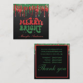 MERRY & BRIGHT CHRISTMAS SCRIPT CUSTOM MONOGRAM VIERKANTE VISITEKAARTJE (Voorkant / Achterkant)