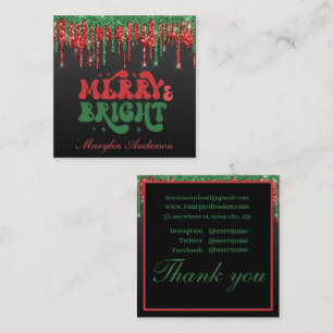 MERRY & BRIGHT CHRISTMAS SCRIPT CUSTOM MONOGRAM VIERKANTE VISITEKAARTJE