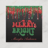 MERRY & BRIGHT CHRISTMAS SCRIPT CUSTOM MONOGRAM VIERKANTE VISITEKAARTJE (Voorkant)