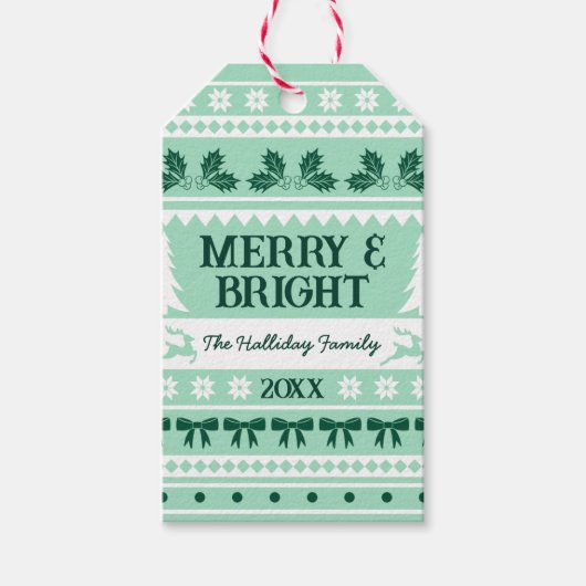 Merry & Bright Christmas Sweater Mint Green Cadeaulabel (Voorkant)