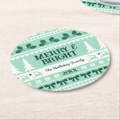 Merry & Bright Christmas Sweater Mint Green Ronde Kartonnen Onderzetter (Gebogen)