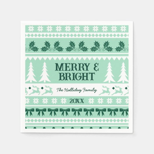 Merry & Bright Christmas Sweater Mint Green Servet (Voorkant)