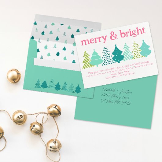 Merry & Bright Christmas Tree Holiday Kaart