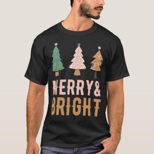 Merry & Bright Christmas Trees T-Shirt Design (Voorkant)