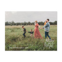 Merry & Bright Christmas Typografie Foto Briefkaar