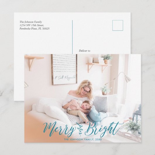 Merry & Bright Christmas Typografie Foto Briefkaar Briefkaart (Voorkant / Achterkant)